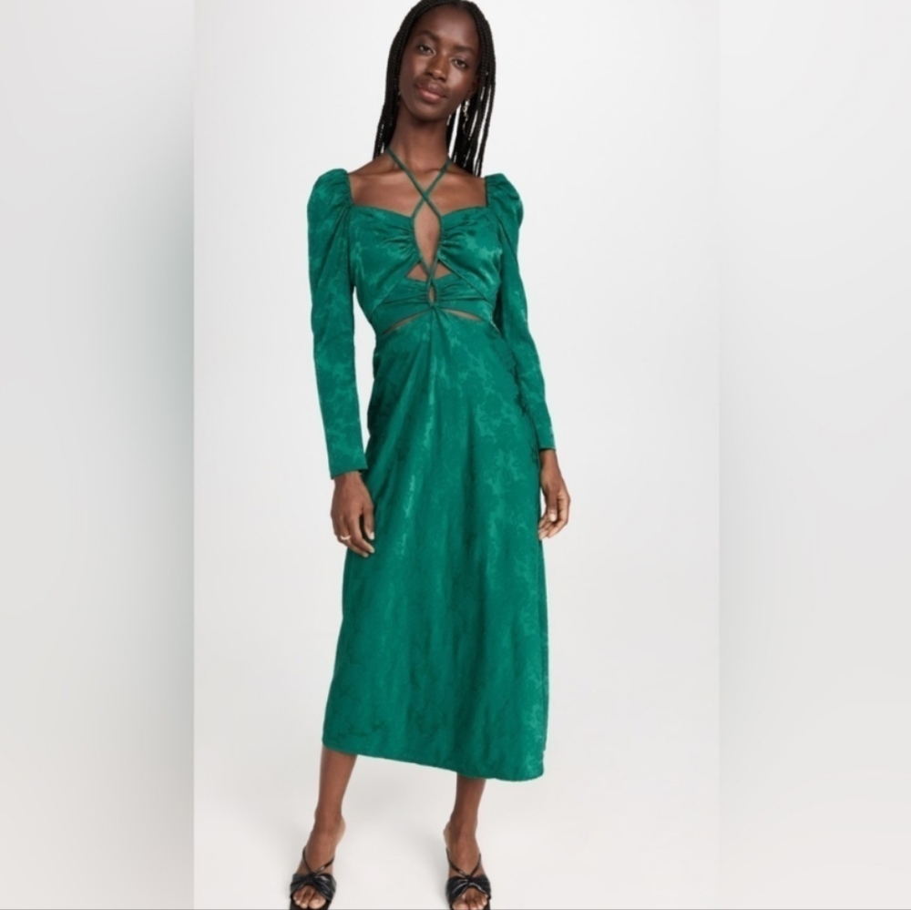 WAYF Adeline Cut Out Halter Tied Midi Dress - Pine Green - NWT!